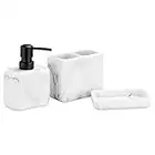 Navaris Set para el baño de 3 Piezas - Kit para Lavabo de 1x dispensador de jabón 1x Porta Cepillo de Dientes 1x Bandeja - Diseño de mármol Blanco