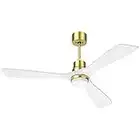 CLUGOJ White Ceiling Fan with Dimmable LED Lights 52" Ceiling Fan with Controller Modern Solid Wood Blades Reversible DC Motor, 6 Speed, Timer, Gold
