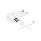 Samsung Original Tipo C Cargador rápido EP-TA20EWE Color Blanco Incluye Vpower USB Tipo C Cable de Carga - Galaxy S8 + S9 Plus + A3 A5 A7 2017