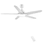 CJOY Ceiling Fan with Lighting and Remote Control Quiet, Lamp with Fan Flat White 52 Inches AC 5 Blades Ceiling Fan with Lights Led 24W for Bedroom Living Room