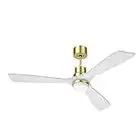 Obabala 52" White Ceiling Fans with Lights Remote Control Modern 3 Blade Wood Ceiling Fan with Lights Noiseless Reversible DC Motor and Gold