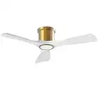OFANTOP Quiet DC Motor 52 Inch Smart Ceiling Fan, Flush Mount Low Profile Ceiling Fan with Light Remote Control, Indoor 3 Blade Matte White and Gold Modern Ceiling Fan for Bedroom Kitchen Living Room