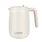 Luvan Edelstahl Thermoskanne 1 Liter Isolierkanne Doppelwandige vakuumisolierte Kaffeekanne mit rotem Verschlussknopf oben, 12 + Stunden Wärme&Kälte-Rückhaltung, für Kaffee, Tee, Getränke (Weiß)