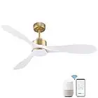 52” Smart Gold White Ceiling Fans with Lights Remote, Quiet DC Motor,High CFM 6-Speed, Control with WIFI Alexa APP,Modern Indoor outdoor Ceiling Fans with Dimmable LED Light for Bedroom Patio Porch