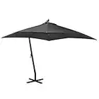 Keyur Parasol en porte-à-faux, Banane Parasol en porte-à-faux Parasol de jardin Parapluie suspendu Parapluie de marché extérieur Parasol suspendu avec mât Anthracite 3x3 m Bois de sapin massif