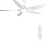 Newday 60'' White Ceiling Fans with Lights and Remote, Modern, Noiseless Reversible DC Motor, Large Indoor, Kitchen, Bedroom, Living Room