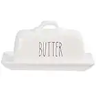 Luciano Housewares Farmhouse Modern Ceramic Butter Dish, 7.25 inches, White