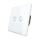 CNBINGO Double Dimmer Switch for LED Lights, White Touch Light Switch, No Neutral Wire Required, Tempered Glass Panel with LED Backlight, 2-Gang 1-Way, AC 240V 700W