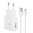 Caricabatterie per Samsung Caricabatterie Rapido Adattatore di Alimentazione USB con Cavo Micro USB 1,5 M per Samsung Galaxy S7 S7 Edge S6 S5 S4 S3 S2 Note 5/4 Xcover 4 3 2 J3 J4+ A5 A7 (Bianco)