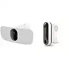 Arlo Pro 3 Outdoor Floodlight Camera, Wireless Home Security System, 2K & HDR, White & Essential Wireless Video Doorbell & Chime 2 Bundle, 1080p HD doorbell camera HD, AVDK2001, White