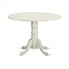East West Furniture DLT-WHI-TP Dublin Modern Kitchen Table - a Round Dining Table Top with Dropleaf & Pedestal Base, 42x42 Inch, Linen White