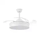 Ventilador con Luz Lámpara LED 72W Ventilador Invisible Ultra Silencioso con Mando a Distancia y Palas Retráctiles Φ52*H40cm Decoración Luz Fría/Neutra/Cálida Interiores Plafón lluminación