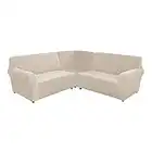 Sectional Corner Sofa Covers 5 Seat L-Shaped Sectional Couch Slipcovers 3 Piece Velvet Stretch Soft Washable Furniture Sofa Protector for 5-Seater Corner Sofas (Beige)