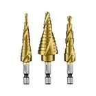 NEIKO 10181A Step Drill Bit Set, 3 Piece, Spiral Grooved for Faster Drilling, Step Bits for Stainless Steel, Metal, Wood, Plastic, Unibit Cone Drill Bits with 31 Step Sizes Total