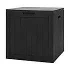 TANGZON Lockable Garden Storage Box, Large Waterproof Outdoor Deck Box with Sit On Lid and Recessed Handle, Wood Effect Chest Bench Boxes for Patio Cushions, Tools, Toys & Pool Accessories (Black)