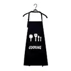 Grembiule da cucina regolabile per uomini e donne, con tasche, impermeabile di qualità, per cucinare a casa, per barbecue, ristorante, caffetteria, colore nero/bianco sporco Nero