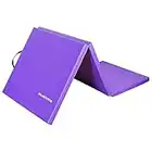 BalanceFrom 1.5" Thick Three Fold Folding Exercise Mat with Carrying Handles for MMA, Gymnastics and Home Gym Protective Flooring (Purple)