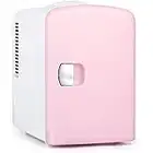 Amazon Brand - Umi Mini Fridge 4 Liter 6 Can Fridges, Power AC + DC 12V Portable Small Refrigerator Cooler and Warmer for Skincare, Foods, Medications, Bedroom, Travel and Car - Pink