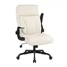 Executive Office Chair, Ergonomic Home Office Desk Chairs, PU Leather Computer Chair with Lumbar Support, Flip-up Armrests and Adjustable Height, Youchauchair High Back Work Chair, Beige