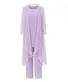 LoveeToo Elegante gasa para mujer, 3 piezas, madre de la novia, vestido de vestido, pantalones de manga 3/4 con chaqueta/traje para boda novio, lavanda, 34