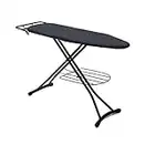 YEVVAIOC Folding Ironing Board Height Adjustable 43"×13"×（28.4"-34.7"） with Steam Iron Rest & Adjustable Hanger Racks Home Laundry Room or Dorm Use, Black