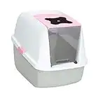 Catit Hooded Cat Litter Pan, White/Pink