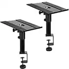 VIVO Clamp-on Speaker Stand Desk Mount Set, 10 x 9 inch Trays, Height Adjustment and Tilt, Universal Audio Holders for Computer and Bookshelf Speakers, Elevated Sound, 2 Pack, Black, MOUNT-SP01CB