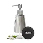 Gaussra Soap Dispenser with Non-Slip Coaster，Brushed Nickel Stainless Steel Case Glass Liner Hand Pump Dispense for Refillable Liquid for Bathroom & Kitchen (11OZ / 320ML)