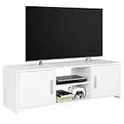 Banc TV Armoire de Rangement Basse avec 2 Portes Meuble TV en Bois pour Salon 110x35x36cm Blanc