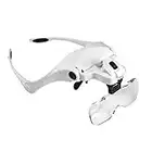 MOACC Lupa con Luz 2 LED, Lupas de Aumento para Modelismo,Reparaciones,Coser,Soldadura,Eliminar Piojos,Pegar Piezas Pequeñas,Joyería y Relojería - 5 Lentes Intercambiables (1.0X a 3.5X)