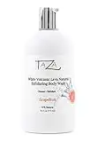 Premium Taza Natural White Volcanic Exfoliating Lava Body Wash, 16 fl oz (473 ml) For Soft Smooth Skin Contains: White Volcanic Lava Powder, Aloe Leaf Juice, Glycerin