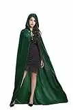 LVERSE Velvet Cloak with Hood, Unisex Adult Halloween Costume Cape for Women and Men (Green)