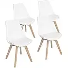 EGGREE Chaises Salle à Manger Scandinaves SGS Tested Lot de 4 Chaises de Cuisine, Rétro Rembourrée Chaise de Salle de Bureau, Pieds en Bois de Hêtre Massif, Blanc