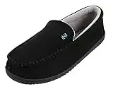 IZOD Men's Classic Two-Tone Moccasin Slipper, Winter Warm Slippers with Memory Foam, Size 13-14, Solid Black