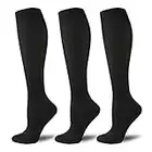 3 Pairs Compression Socks for Men Women (15-20 mmHg), Knee High Long Stockings for Swelling, Travel, Nurse, Flight, Running, Cycling (S/M)