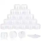 50PCS 5 Gram Sample Containers, 5ml Empty Jars with Lids, Small Cosmetic Containers, Mini Sample Jars with 4PCS Mini Spatulas for Make Up, Oils, Lotion, Powder, Paint, Jewelry, Lip Balms(Clear Lid)