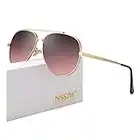 Aviator Sunglasses for Men and Women, Polarized Sun Glasses, Classic Pilot Sunglasses with Metal Frame and UV Protection (Gold/Purple Gradient Wine Red)