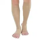 TOFLY Calze a Compressione, Classe 2 II, 20-30 mmHg Graduata Compressione per Uomo & Donna, Aperte su Alluce, Opachi, Ottimo Supporto Maternità Gravidanza Calzini a Compressione, 1 Paio Beige XL