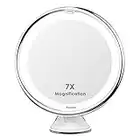 Auxmir Miroir Grossissant 7X Lumineux LED avec Ventouse d'attache Miroir Maquillage Ajustable à 360° Miroir Cosmétique Portable sans Fil Alimentation Batterie pour Salle de Bain, Voyage