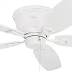 Honeywell Ceiling Fans Glen Alden, 52 inch Classic Flush Mount Indoor Ceiling Fan with No Light, Pull Chain, Quick-2-Hang Dual Finish Blades, Reversible Motor - 50180-01 (White)