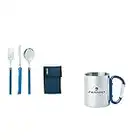 Ferrino Travel, Set Cucchiaio, Forchetta e Coltello Blu &, Tazza con Moschettone Grigio