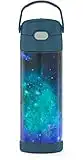 THERMOS FUNTAINER 16 Ounce Stainless Steel Vacuum Insulated Bottle with Wide Spout Lid, Galaxy Teal