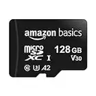 Amazon Basics - MicroSDXC, 128 GB, con Adaptador SD, A2, U3, velocidad de lectura hasta 100 MB/s, Negro