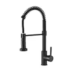 BESy Kitchen Sink Mixer Tap with Pull Down Sprayer, Brass High-Arc Single Handle Single Lever Spring Rv Kitchen Taps, 2 Function Laundry Faucet, Matte Black