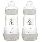 MAM Easy Start Self Sterilising Anti-Colic Baby Bottle Pack of 2 (2 x 260 ml), MAM Bottles with Medium Flow MAM Teats Size 2, Newborn Essentials, Grey (Designs May Vary)