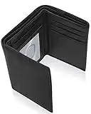 Trifold Wallets for Men RFID - Genuine Leather Slim Mens Wallet with ID Window Front Pocket Wallet Gifts for Men (Black)