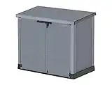 Duramax Cedargrain StoreAway 1200L Plastic Garden Storage Shed/ Flat Lid, Outdoor Storage, Wheelie bin box, Durable Construction– Ideal for Tools, Bikes, BBQs & 2x 240L Bins, 145x85x125 cm, Grey