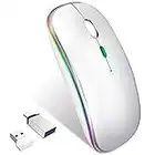 Wireless Mouse, Bluetooth Mouse for Laptop and 2.4Ghz USB Mouse for Computers, Rechargeable Silent cordless mouse with USB C Adapter Compatible with iPad,Macbook air/pro,chromebook,Desktop,PC, Silver