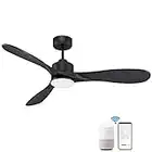 cumilo Modern Black Smart Ceiling Fan with Lights Remote, 4”&10” Rod, 52” Quiet Outdoor Ceiling Fans, DC 6-Speed, Alexa,APP workable, Color-changing LED Light, Matte Black for Bedroom,Patios,Porch