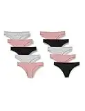 Iris & Lilly Women's Cotton Cheeky Knickers, Pack of 10, Black/Dusty Rose/Grey Heather, 12